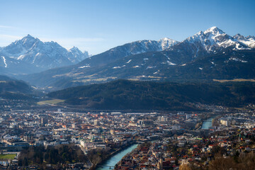 Viiew over Innsbruck city and the alps