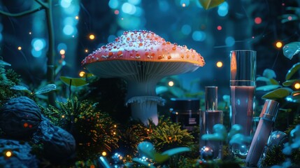 Mystical Mushroom with Cosmetics in Enchanted Forest