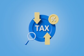 3d Tax rating deduction form and arrow up icon. Income tax, VAT and property taxes concept. Online tax rate documents. Increase global international taxes document business finance economy. 3d render.