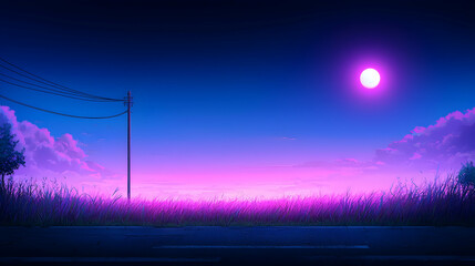 Pink and Purple Night Sky Landscape with Pixel Art Style