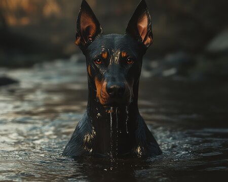 Doberman pinscher dog dark water portrait - Powered by Adobe