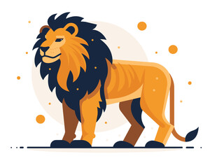 Cartoon lion sitting on white background. Vector illustration in flat style.
