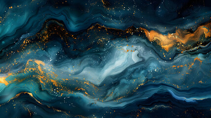 Abstract Blue and Gold Swirling Marble Background