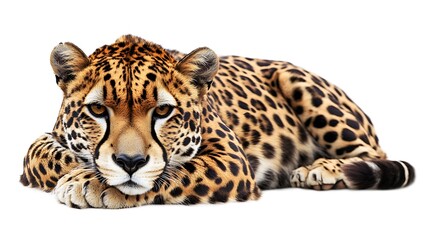 Fototapeta premium Cheetah resting with white background. (7)