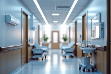 Modern Healthcare Corridor Background with Blurred Design and Chic Aesthetic Elements