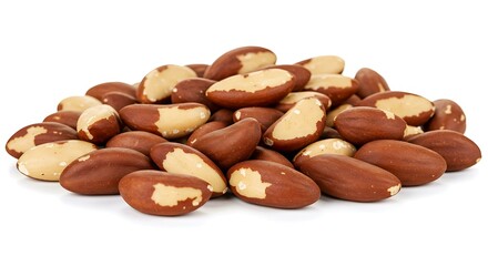 Fototapeta premium Lot of whole brazil brown nut white background. Brazilian food