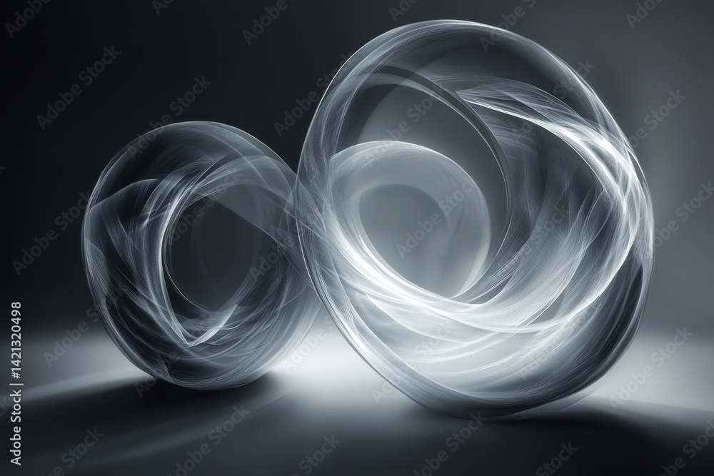 Poster dynamic swirls of light and shadow create an ethereal atmosphere in a minimalist setting