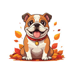 Cute bull Dog Eating Bone Cartoon Vector Icon Illustration. Animal Nature Icon Concept Isolated Flat