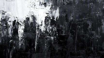 Fototapeta premium Abstract monochrome painting featuring thick brushstrokes of black and white paint on a textured surface