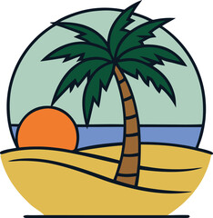 Fototapeta premium Tropical Beach Vibes with Palm Tree Illustration