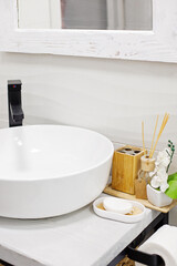 Stylish white sink in modern bathroom interior