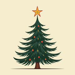 Naklejka premium Christmas tree illustration with star and ornaments
