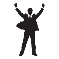 Obraz premium Triumphant businessman simple minimal black silhouette