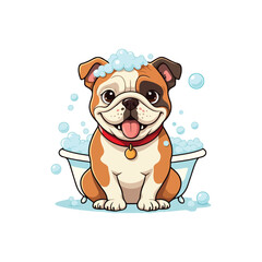 Cute bull Dog Eating Bone Cartoon Vector Icon Illustration. Animal Nature Icon Concept Isolated Flat