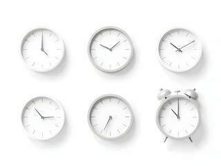 Minimalist Clock Icon Set on White Background