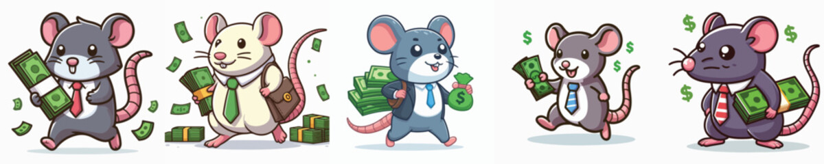 Vector of a mouse wearing a tie and carrying money.