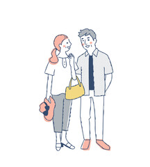 並んで歩いている笑顔のミドル・シニアカップル