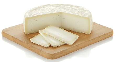 MINAS FRESCAL CHEESE WOODEN BOARD white background. Brazilian food