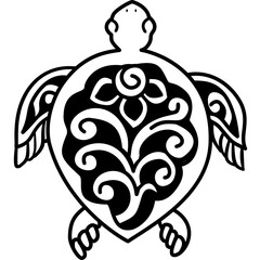 Tribal turtle with Polynesian floral shell, Tribal turtle with floral shell design, Polynesian style tattoo symbol