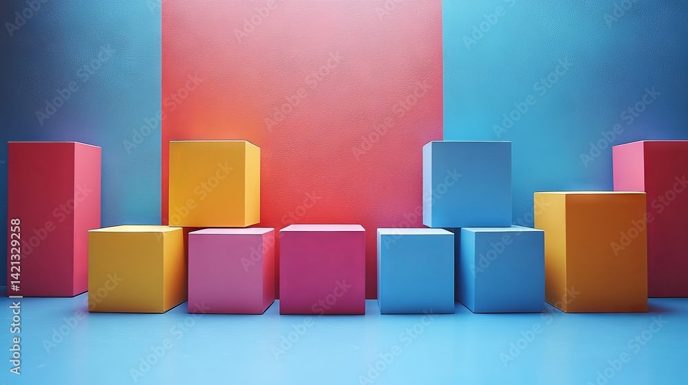 Poster vibrant array of geometric shapes: abstract composition with harmonious color palette