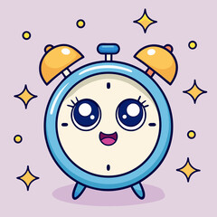 Obraz premium Cute Alarm Clock with Dreamy Eyes and Floating Stars Around
