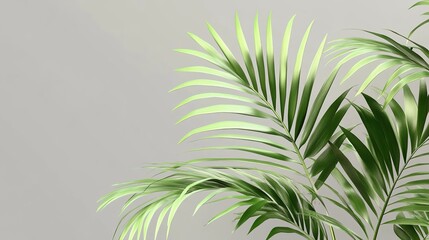 Vibrant green palm leaves on gray background minimalist nature photography image leaf plant fresh