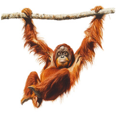 Naklejka premium Sumatran Orangutan Hanging from a Branch on transparent backround