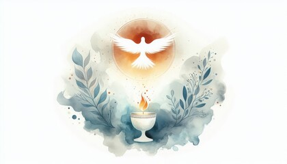 Watercolor holy spirit dove illustration for pentecost sunday and confirmation design use