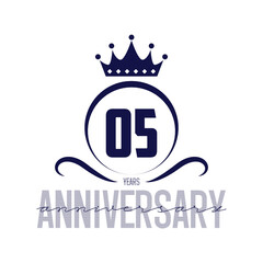 5th years anniversary badge design with a laurel wreath. Five years birthday logo emblem.