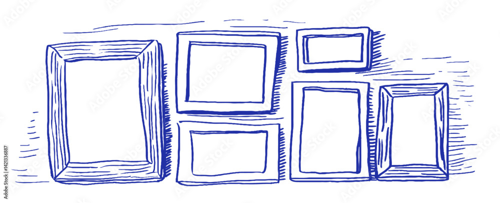 Poster Whimsical linear doodles of various empty frames in a mediterranean-inspired design style