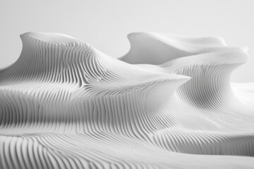 Abstract, white, sculpted, landscape forms.  Detailed, layered, flowing, undulating, lines, and curves.  A study in texture and shape