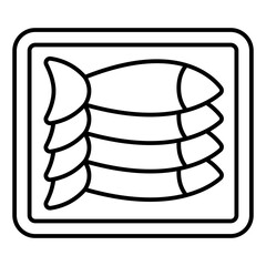 Package of canned fish thin line icon, fishery product concept. Vector graphics. Fish container sign on white background, linear style for mobile or design.