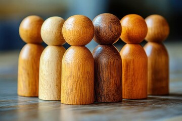 Wooden Figurines Representing Diversity and Connection Among People in a Close-Knit Community Setting