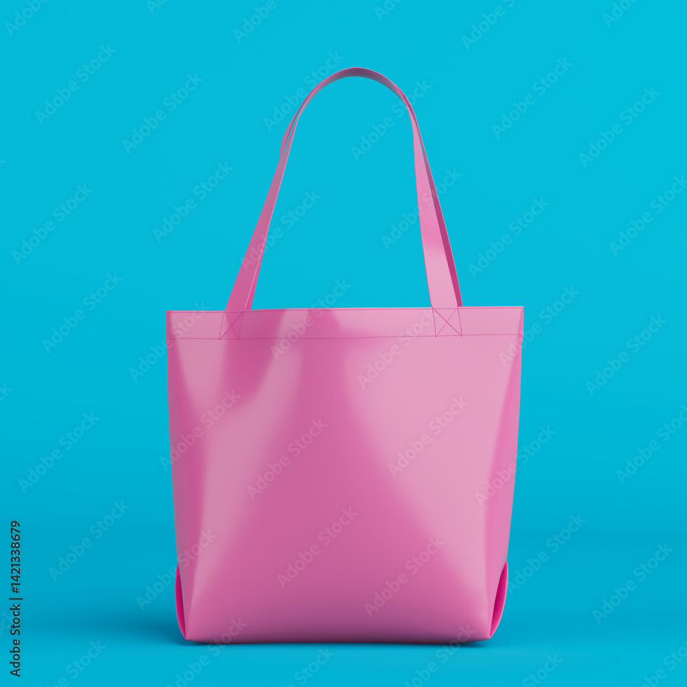 Poster pink blank textile tote bag mockup template for shopping with handles in duotone style. 3d rendering