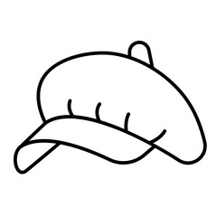 Kippie hat thin line icon, autumn headwear concept. Vector graphics. Women cap, fashion sign on white background, linear style for mobile or design.