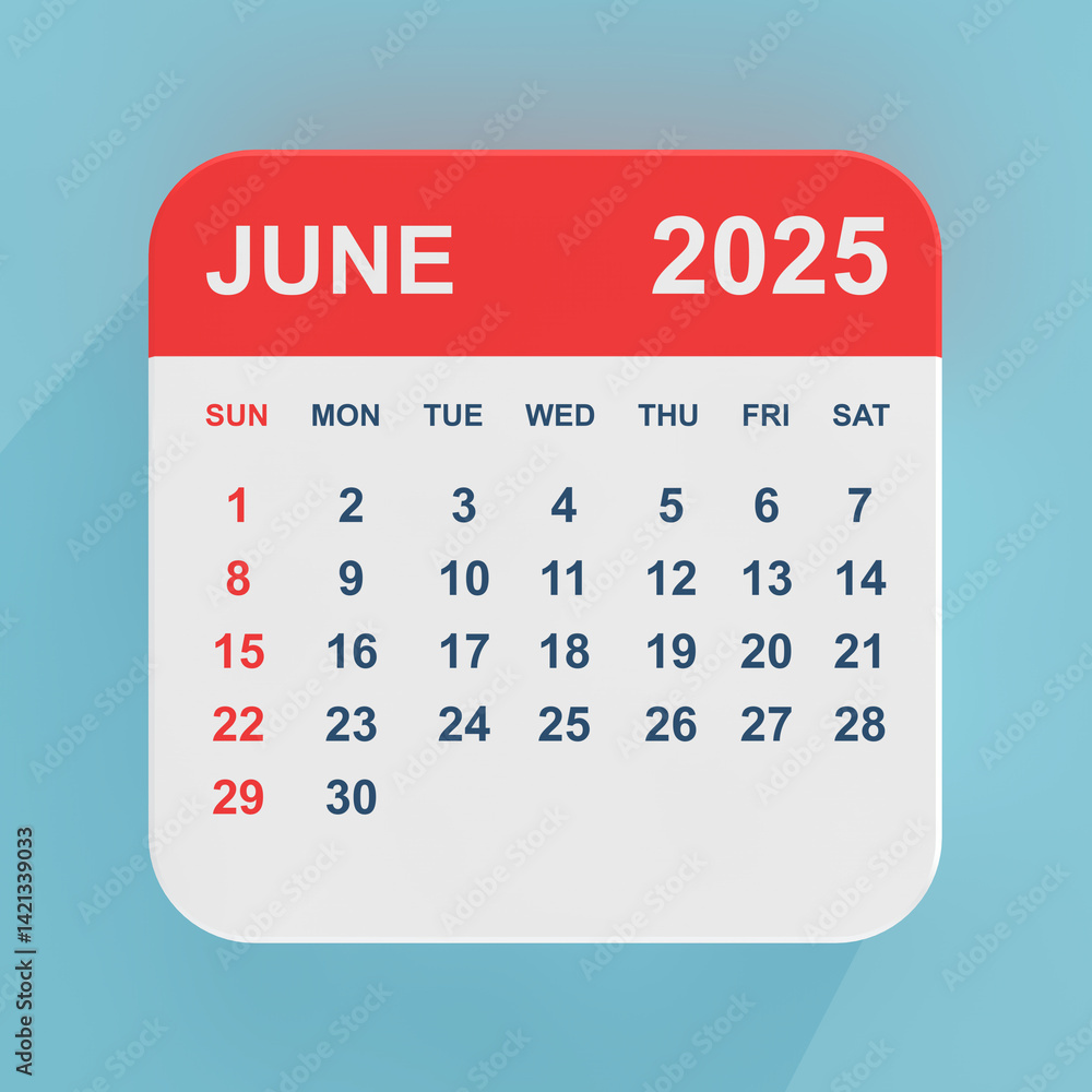 Aufkleber flat icon calendar june 2025. 3d rendering