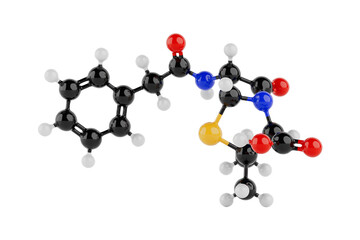 Structural Model of Peniciline Molecule Chemical Formula. 3d Rendering