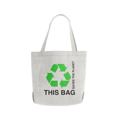 White Textile Tote Bag with Recycle Sign for Shopping with Handles. 3d Rendering