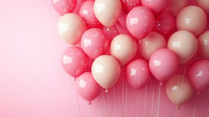 Pastel Pink Party: A Group of Balloons Floating in a Soft Pink Gradient Sky, Representing Celebration and Festive Atmosphere for Any Event or Occasion
