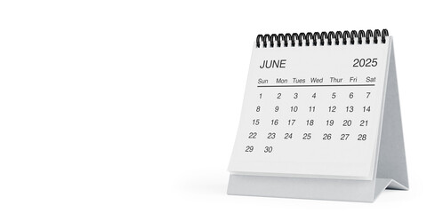 White Desk Monthly June 2025 Business Calendar. 3d Rendering