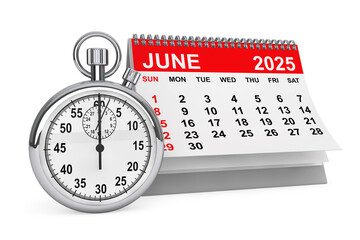 2025 Year June Calendar with Stopwatch. 3d rendering