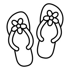 Flip flops with flowers thin line icon, summertime concept. Vector graphics. Beach shoes, footwear sign on white background, linear style for mobile or design.