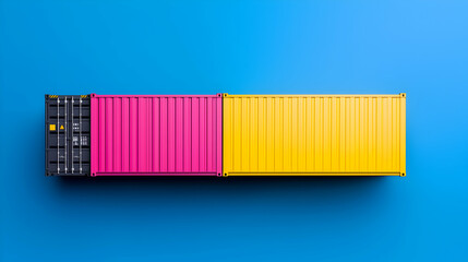 Pink and Yellow Shipping Containers on Blue Background