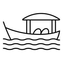 Thai boat at water thin line icon, thailand resort concept. Vector graphics. Water transport sign on white background, linear style for mobile or design.
