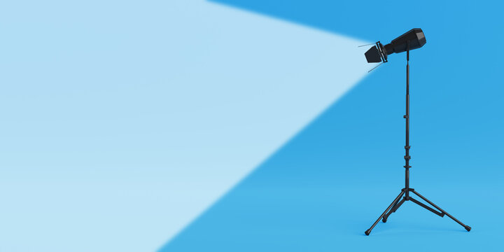 Studio Lighting Spotlight with Stand and White Light Spot. 3d Rendering