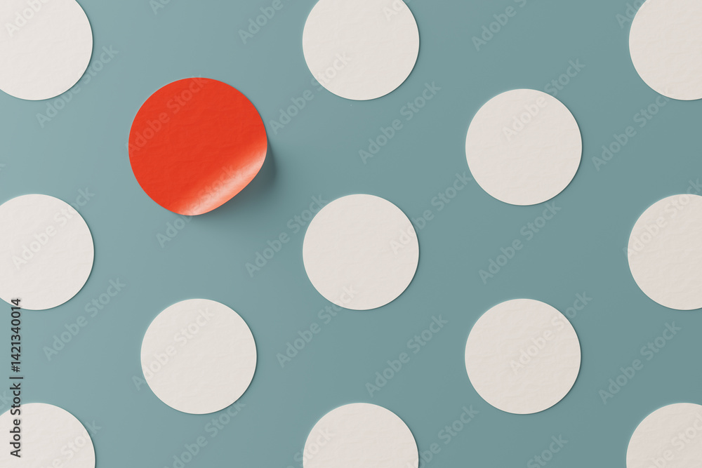 Aufkleber Rows of White Circle Note Sticks with One Red. 3d Rendering