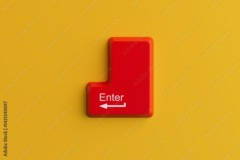 Poster Large Red Enter Key Button from Computer Keyboard. 3d Rendering