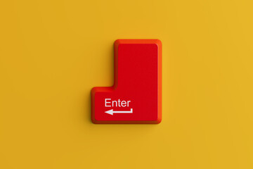 Large Red Enter Key Button from Computer Keyboard. 3d Rendering