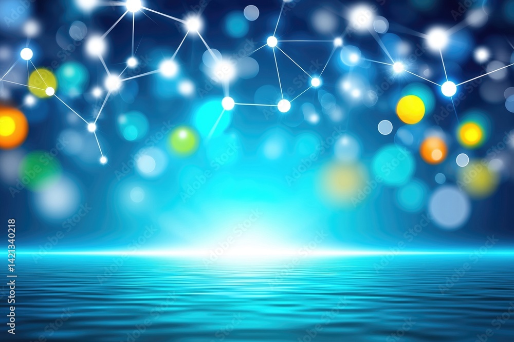 Poster vibrant abstract background featuring ocean waves and colorful bokeh lights, creating a serene and d