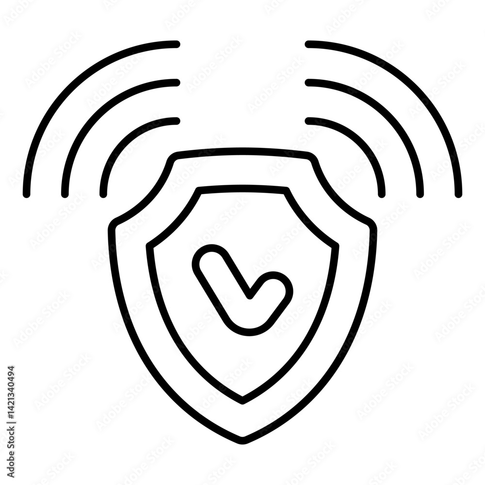 Aufkleber wiireless secure connection point thin line icon, data protection concept. vector graphics. shield, 